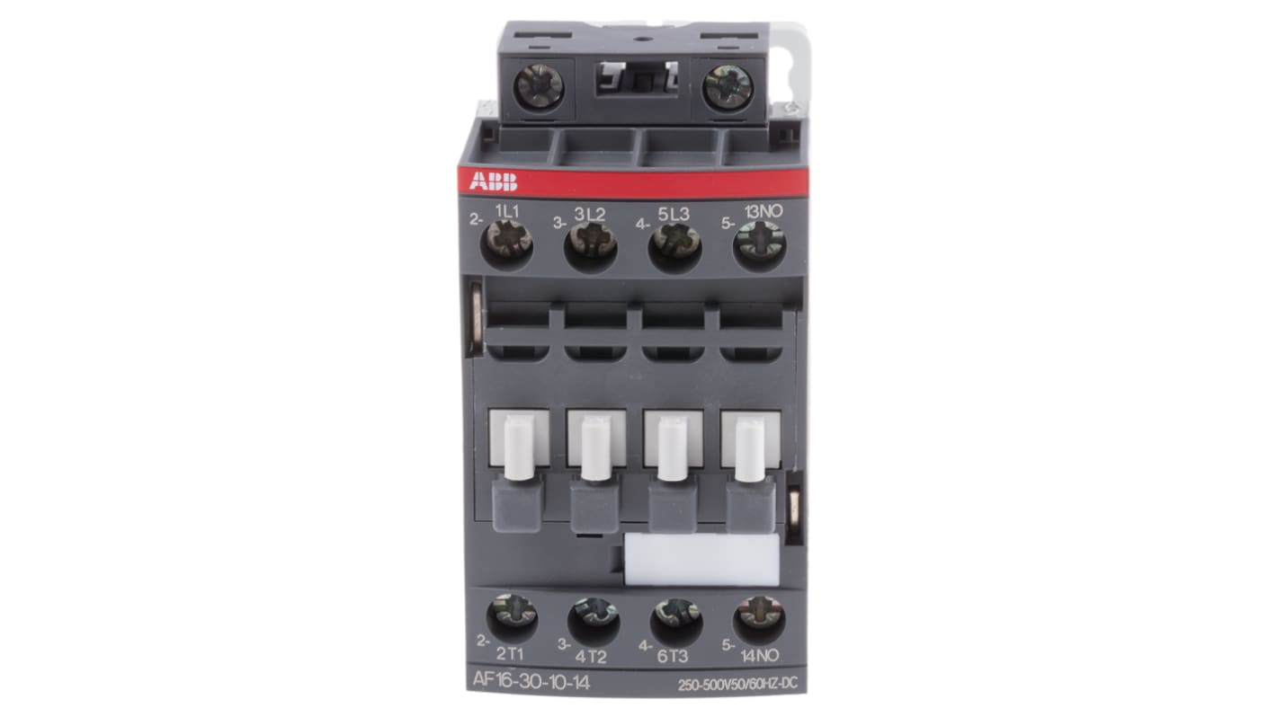 Contattore ABB 1SBL177001R1410 AF, 3 poli, 10.5 A, 7.5 kW, bobina 500 V dc, dimensioni 45x80x77 mm.