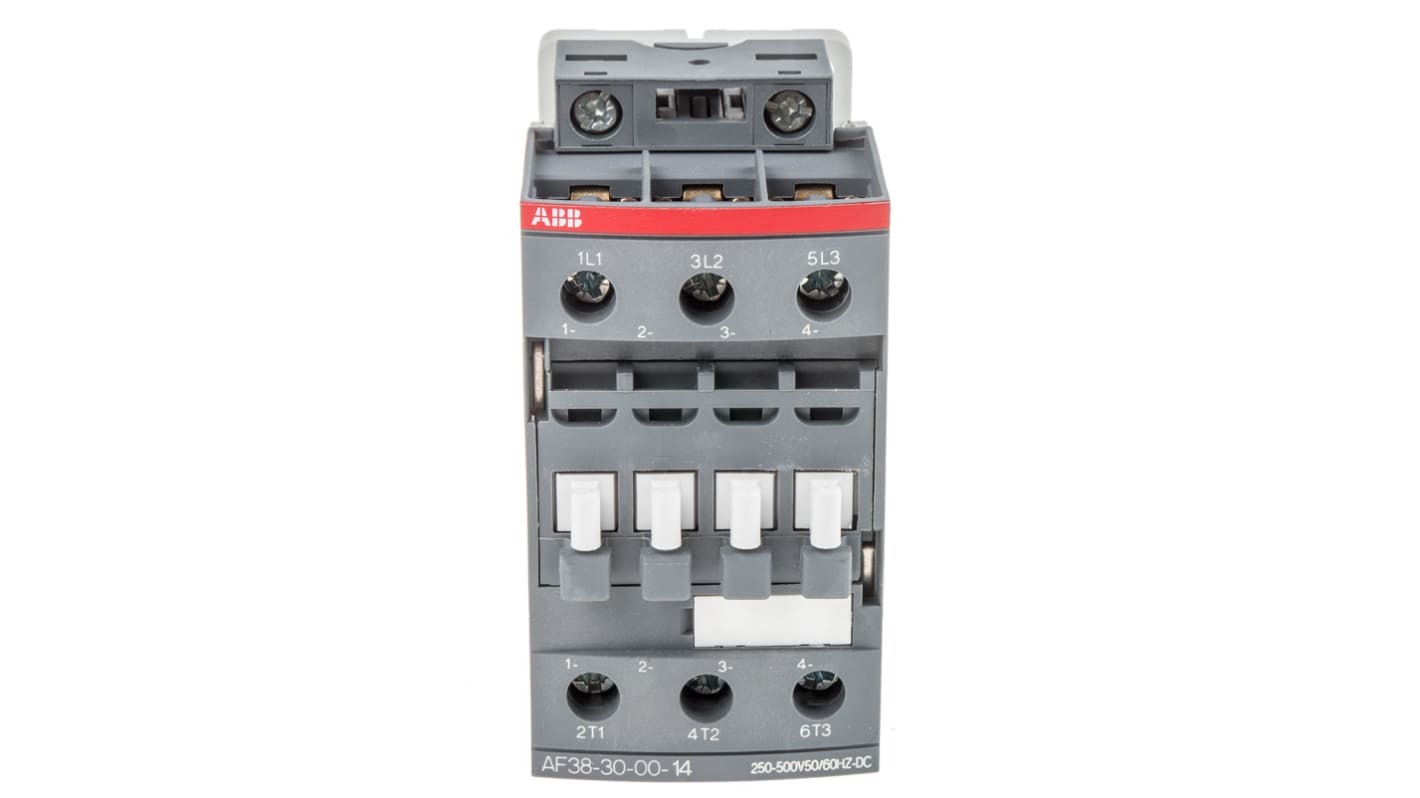 Contattore ABB 1SBL297001R1400, 3 poli 3NO, 24 A, bobina 250-500 V, dimensioni 86x45x86 mm, temperatura -40°C/+70°C.