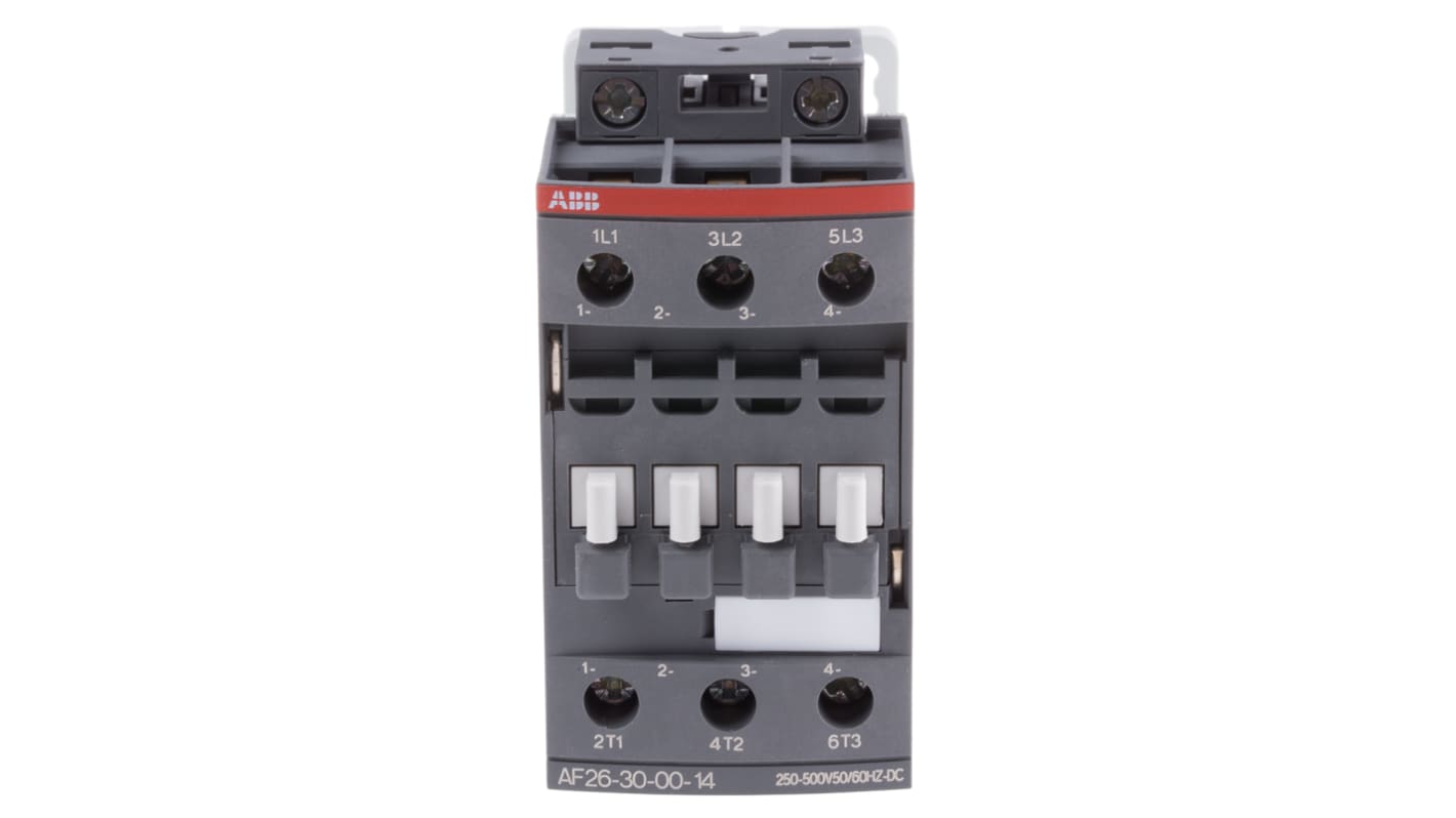 Contattore ABB 1SBL237001R1400 AF26-30-00-14, 3 poli 3NO, 17 A, bobina 250-500 V, dimensioni 86x45x86 mm.