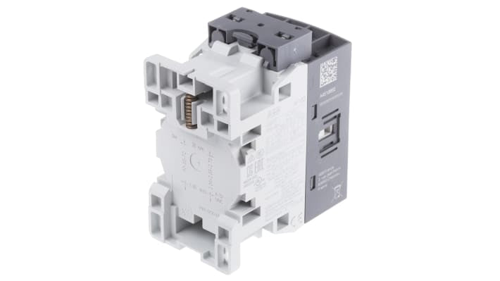 Contattore ABB 1SBL176001R2101 AF, 3 poli, 3 NA, 10,5 A, bobina 60 V c.c., dimensioni 45x80x77 mm.
