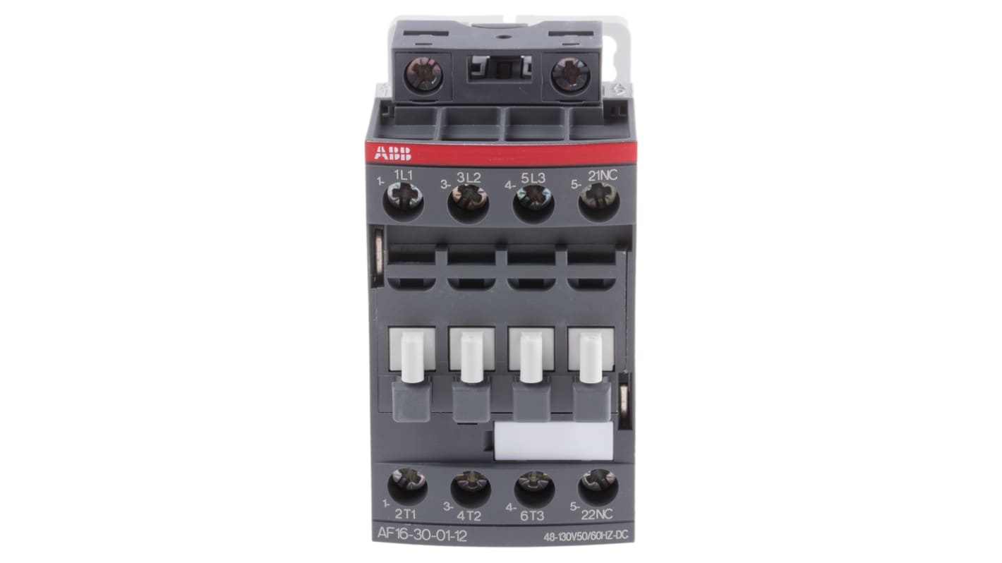 Contattore ABB 1SBL177001R1201 AF, 3 poli, 3 NA, 10,5 A, bobina 110 V c.c., dimensioni 45x80x77 mm.