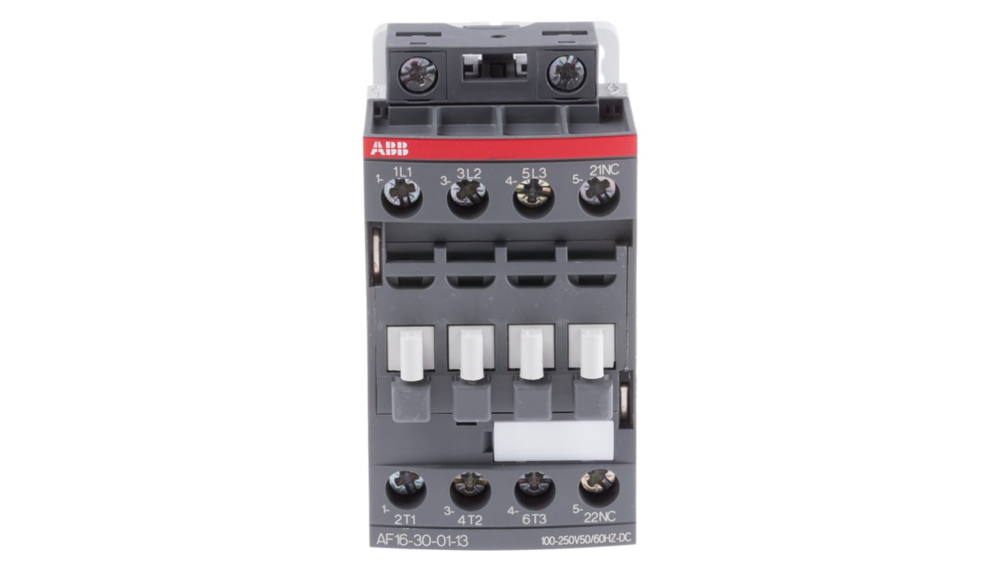 Contattore ABB 1SBL177001R1301 AF, 3 poli, 7,5 kW, montaggio su guida DIN, dimensioni 77x45x86 mm.