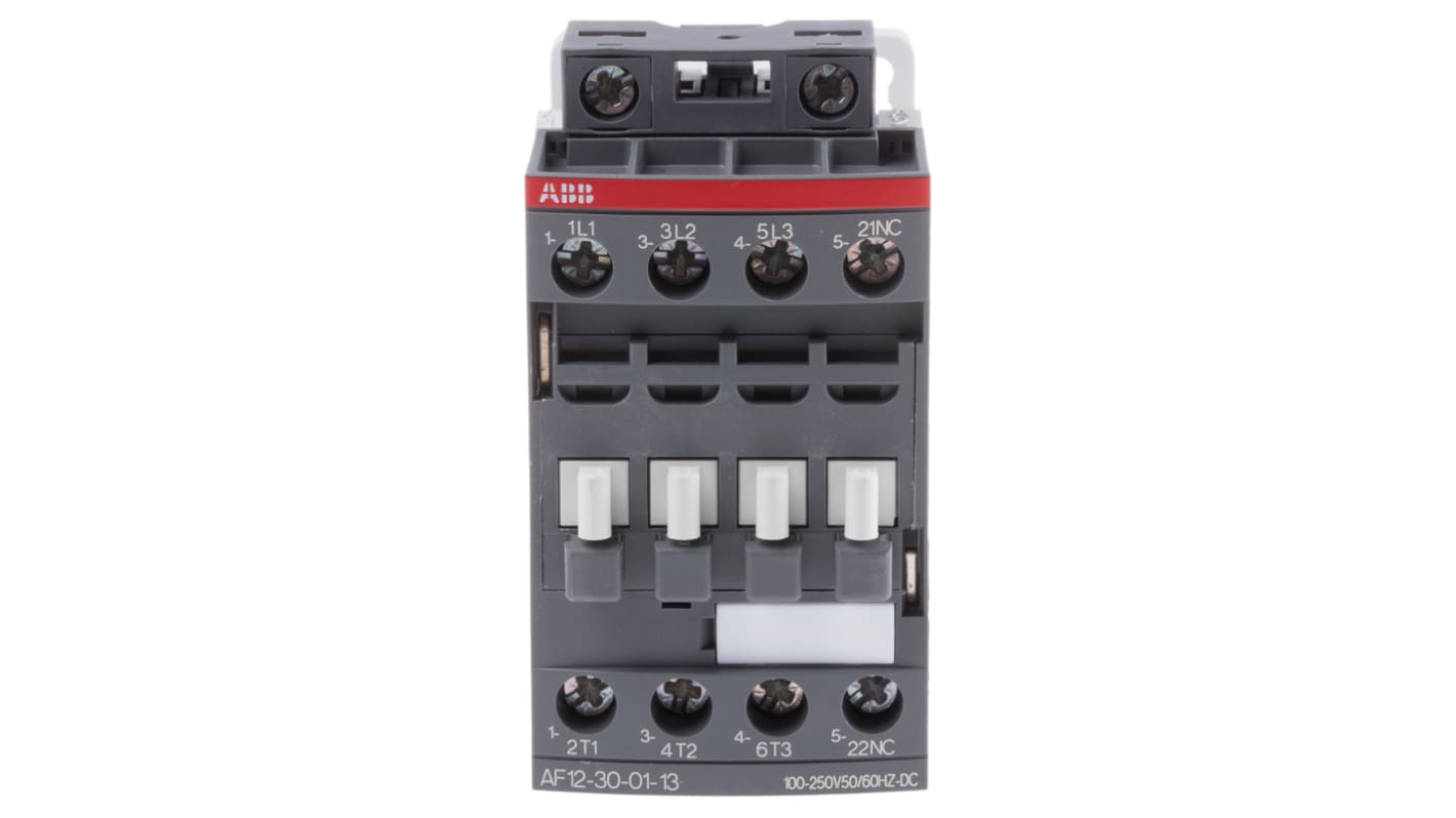 Contattore ABB 1SBL157001R1301, 3 poli, 9 A, 230 V ca, dimensioni 80 x 45 x 77 mm, con 1 contatto ausiliario.
