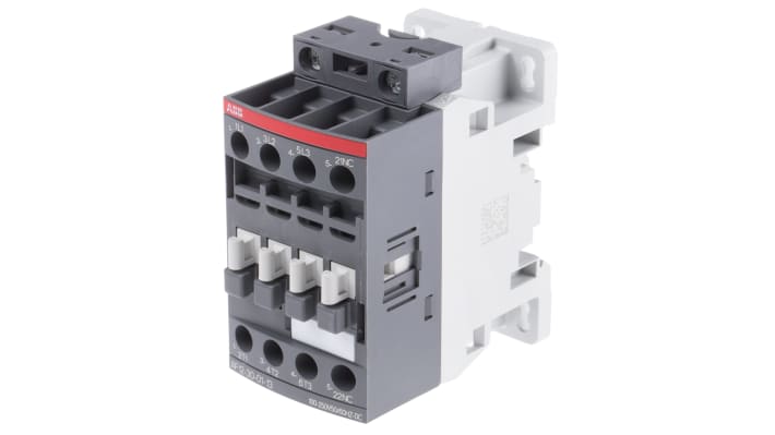 Contattore ABB 1SBL157001R1301, 3 poli, 9 A, 230 V ca, dimensioni 80 x 45 x 77 mm, con 1 contatto ausiliario.