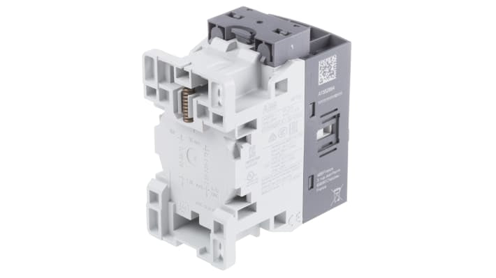 Contattore ABB 1SBL177201R1300, 4 poli, 30 A, 230 V, montaggio su guida DIN, dimensioni 45 x 80 x 77 mm.