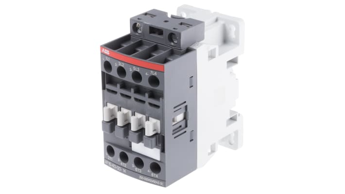 Contattore ABB 1SBL177201R1400 AF16-40-00-14, 4 poli 4NO, 30 A, bobina 250-500 V, dimensioni 80x45x77 mm.