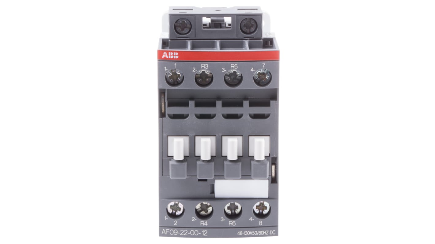 Contattore ABB 1SBL137501R1200, serie AF, 4 poli, 2NO+2NC, montaggio su guida DIN, dimensioni 80x45x77 mm.