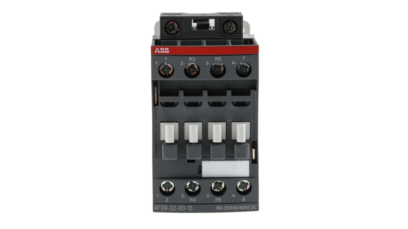 Contattore ABB 1SBL137501R1300 AF, 4 poli, 25 A, montaggio su guida DIN, dimensioni 86 x 45 x 77 mm, IP20.