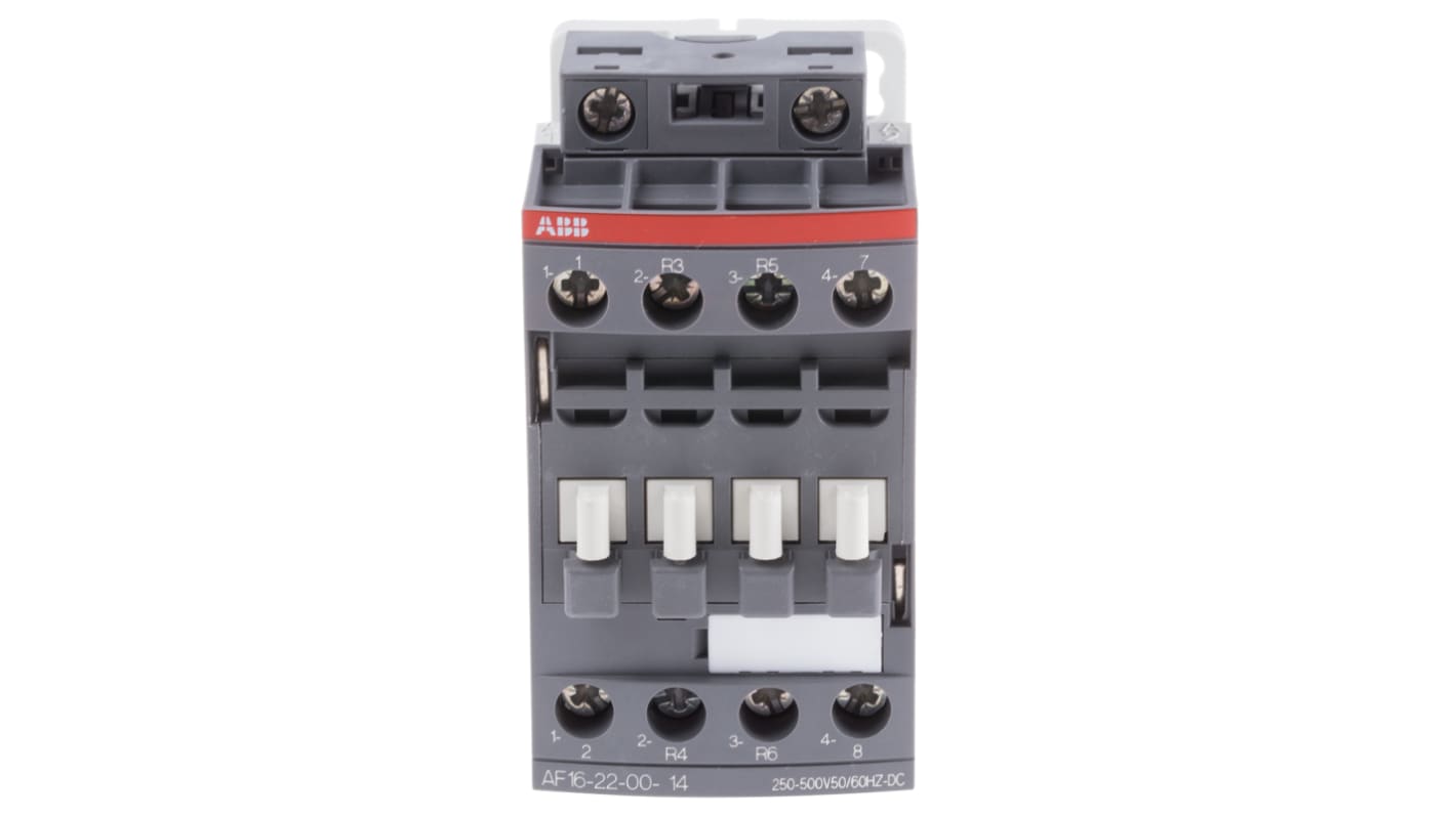 Contattore ABB 1SBL177501R1400, 4 poli, 2 NO + 2 NC, 30 A, bobina 250-500 V, dimensioni 45x80x77 mm.