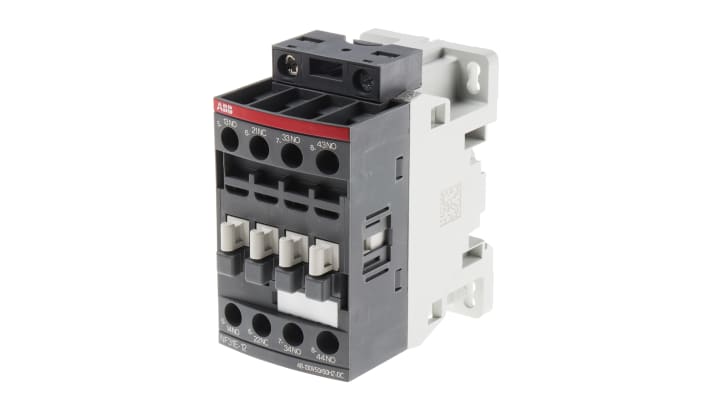 Relè contattore ABB 1SBH137001R1231 NF, 4 poli, 3NO + 1NC, 6 A, bobina 110 V c.a., dimensioni 80x45x77 mm.