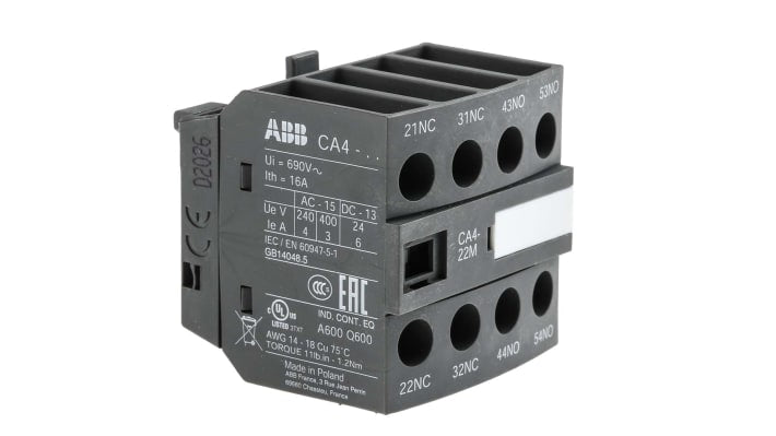 Contatto ausiliario ABB 1SBN010140R1122 CA4-22M, 4 contatti, 2NC + 2NO, montaggio frontale, IP20, 6 A, -40 a +70 °C.