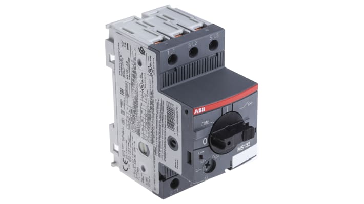 Interruttore automatico motore ABB 1SAM350000R1008 MS132-4.0, 3 poli, corrente 2,5-4 A, dimensioni 45x90x81,25 mm.