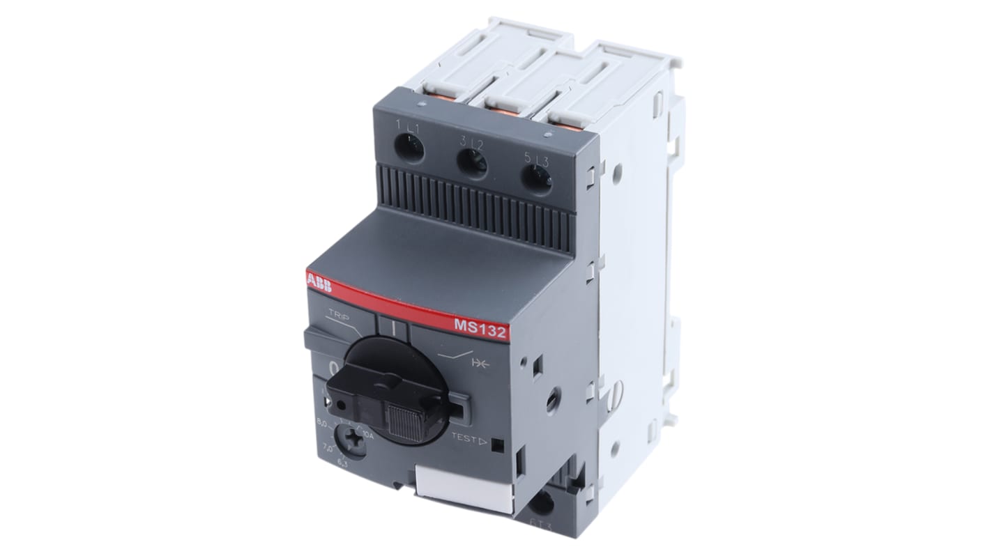 Interruttore automatico ABB 1SAM350000R1010 MS132-10, 10 A, 690 V, montaggio su guida DIN, dimensioni 90x45x81,25 mm.