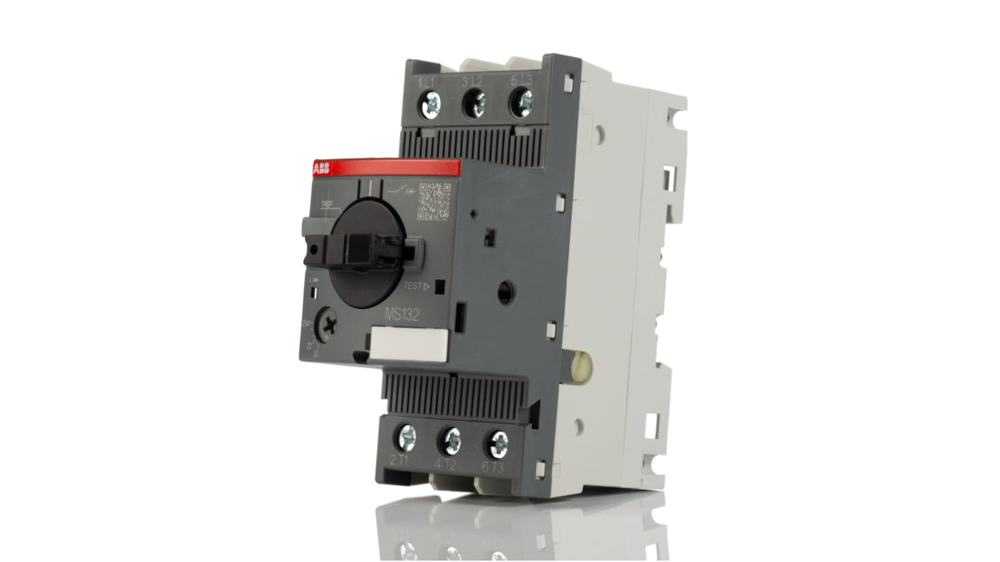 Interruttore automatico del motore ABB 1SAM350000R1014 MS132-25, 3 poli, corrente nominale 20-25 A, dimensioni 97,8 x 45 x 81,05 mm.