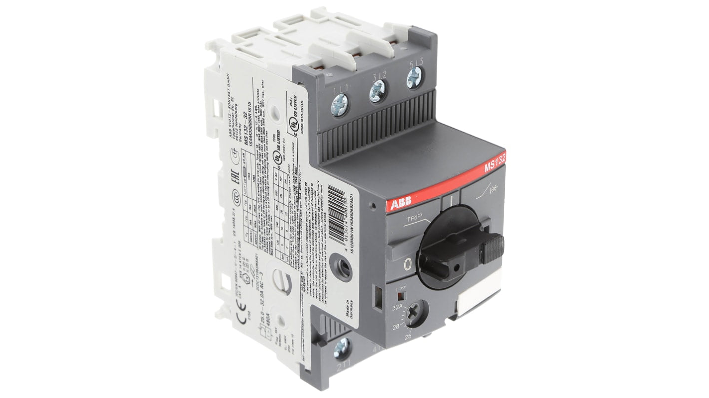 Interruttore automatico ABB 1SAM350000R1015 MS132-32, 3 poli, corrente 25-32 A, tensione 690 V, dimensioni 97,8x45x81,05 mm.