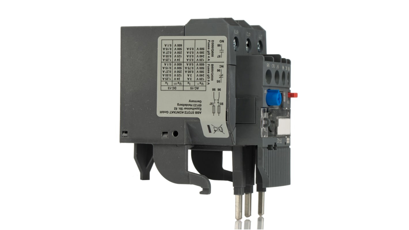 Relè di sovraccarico termico ABB 1SAZ721201R1028 TF42-1.7, 3 poli, 1,7 A, tensione 690 V, dimensioni 88,3 x 45 x 70,5 mm.