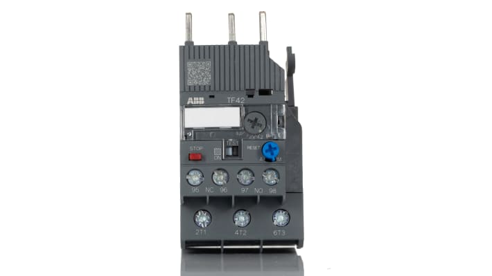 Relè di sovraccarico termico ABB 1SAZ721201R1038 TF42-5.7, 3 poli, 5,7 A, montaggio diretto, dimensioni 45x88,3x70,5 mm.