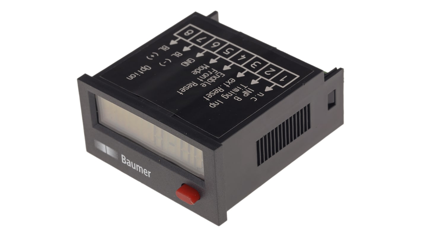 Baumer ISI34.010AA01, contatore LCD 8 cifre per misurazione ore, montaggio a pannello, intervallo 0-99999,99.