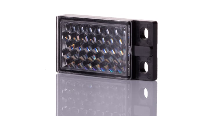 Riflettore Allen Bradley 92-93 per Serie 42KC, in acciaio inox 316L, IP69K, temperatura -25/+55°C, include staffa di montaggio e nastro riflettente.