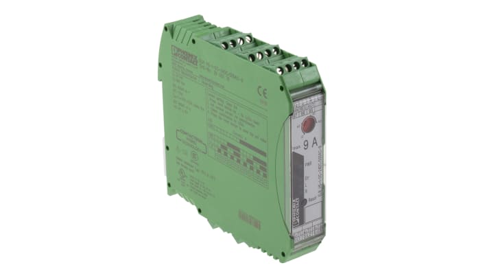Starter motore Phoenix Contact 2900576, 3 fasi, 4 kW, 24 V c.c., montaggio su guida DIN, dimensioni 106.6 x 22.5 x 113.7 mm.