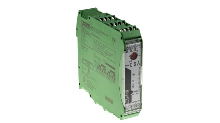 Starter per motore ibrido Phoenix Contact 2900542, potenza 0,18 kW, montaggio su guida DIN, dimensioni 106,6 x 22,5 x 113,7 mm.