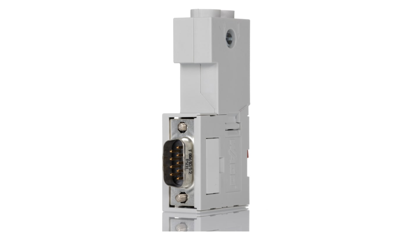 Zoccolo relè Wago 750972 per Profibus, design compatto, alimentazione 5,25 V CC, dimensioni 44,2 x 16,2 x 72,8 mm.