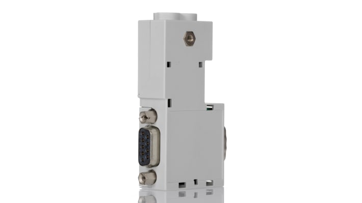 Zoccolo relè Wago 750972 per Profibus, design compatto, alimentazione 5,25 V CC, dimensioni 44,2 x 16,2 x 72,8 mm.