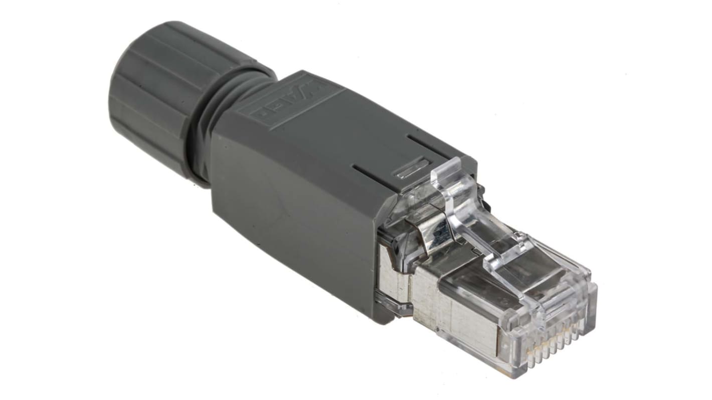 Wago 750-975, zoccolo relè per montaggio immediato, dimensioni 59 x 14 x 14 mm, compatibile con cavi Ethernet Cat5e, grado di protezione IP20.