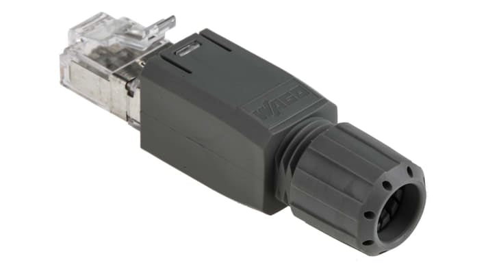 Wago 750-975, zoccolo relè per montaggio immediato, dimensioni 59 x 14 x 14 mm, compatibile con cavi Ethernet Cat5e, grado di protezione IP20.