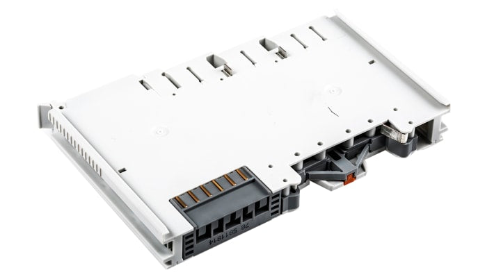 Modulo I/O Wago 750-1504, 16 uscite digitali, alimentazione 24 V c.c., montaggio su guida DIN, dimensioni 69 x 12 x 100 mm.