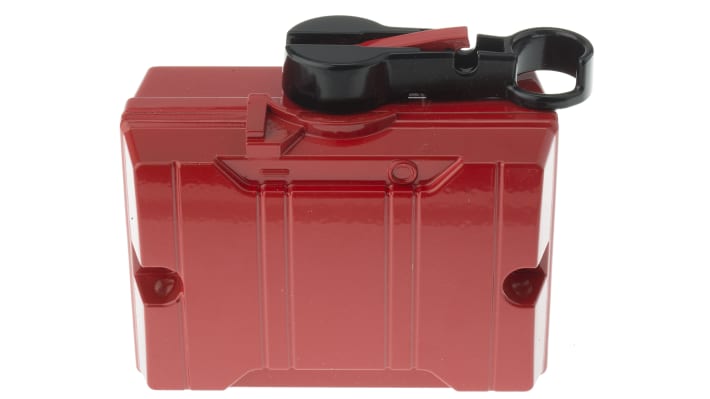 Interruttore di isolamento ABB KSF225DP, 2 poli, 25A, 400V, IP65, con maniglia rossa bloccabile e terminali a vite. Dimensioni 130x111x60mm.