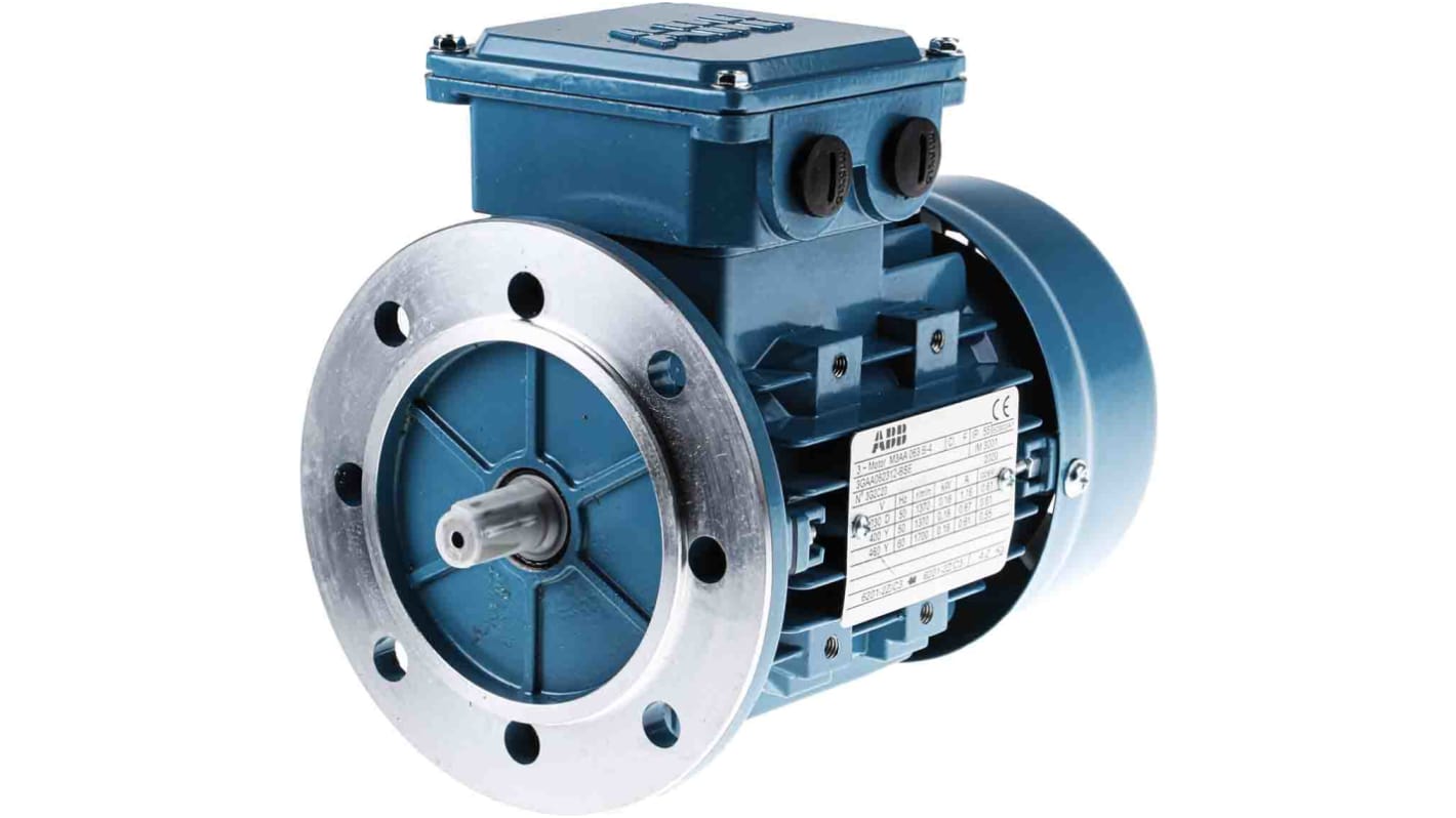 Motore c.a. trifase asincrono ABB 3GAA062312-BSF, 0,18 kW, 415 V, 1380 giri/min, montaggio su flangia, dimensioni 214 mm x 140 mm.