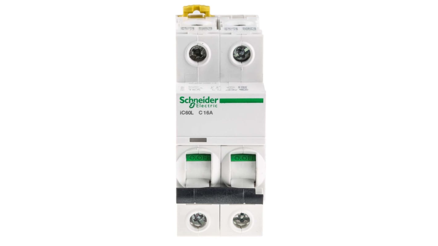 Interruttore magnetotermico Schneider Electric A9F94216, 2P 16A 10 kA, Tipo C. Protezione affidabile contro sovraccarichi e cortocircuiti per ambienti industriali. Conforme alle norme IEC/EN 60898 e IEC/EN 60947-2.
