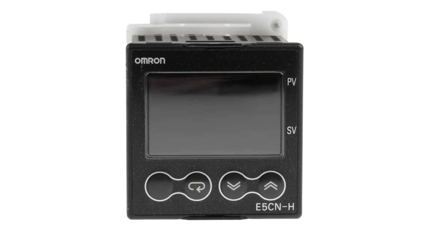 Termoregolatore PID Omron E5CN-HR2MD-500, montaggio a pannello, dimensioni 48 x 48 mm, alimentazione 24 V, doppia uscita relè.