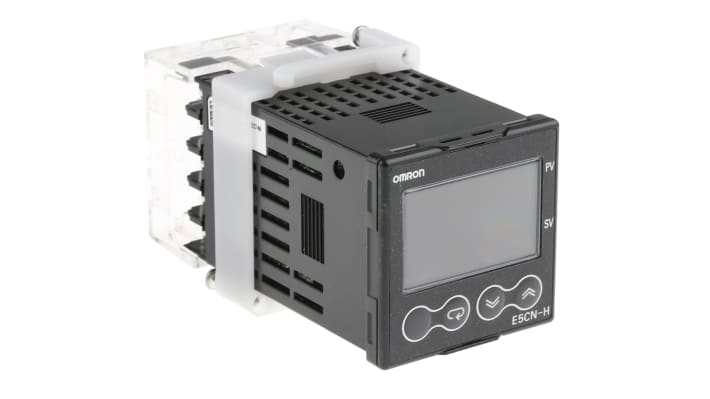 Termoregolatore PID Omron E5CN-HR2MD-500, montaggio a pannello, dimensioni 48 x 48 mm, alimentazione 24 V, doppia uscita relè.