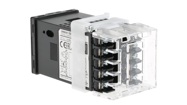 Termoregolatore PID Omron E5CN-HR2MD-500, montaggio a pannello, dimensioni 48 x 48 mm, alimentazione 24 V, doppia uscita relè.