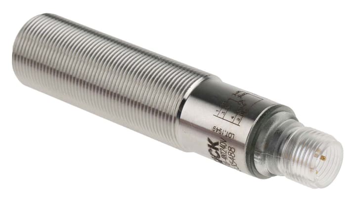 Sensore fotoelettrico cilindrico Sick VTF18-4N1240V, rilevamento 110 mm, uscita NPN, montaggio filettato, IP69K.