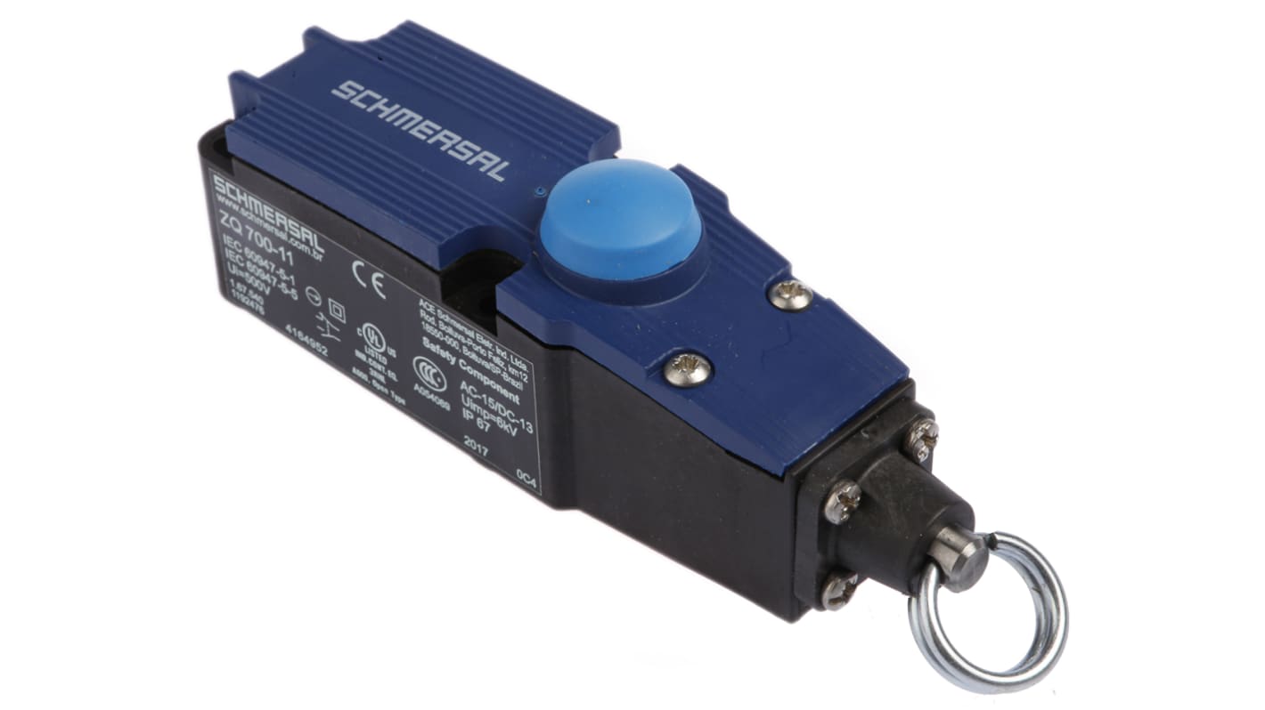 Interruttore a fune Schmersal ZQ 700-11, montaggio diritto, corrente massima 4 A, grado di protezione IP67, dimensioni 160 x 40.5 x 50.9 mm.