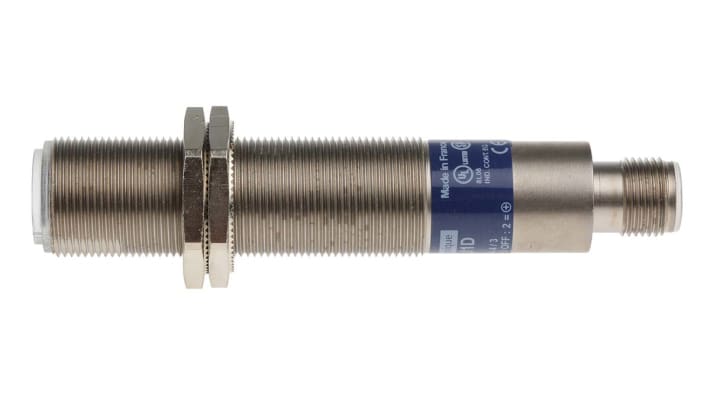 Sensore fotoelettrico cilindrico a diffusione Telemecanique Sensors XU5M18U1D, rilevamento 80 mm, uscita PNP, IP67.