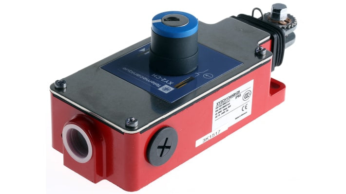 Interruttore a fune Telemecanique Sensors XY2-CH, montaggio diritto, lunghezza cavo 15m, protezione IP65, dimensioni 68 x 201 x 95mm.