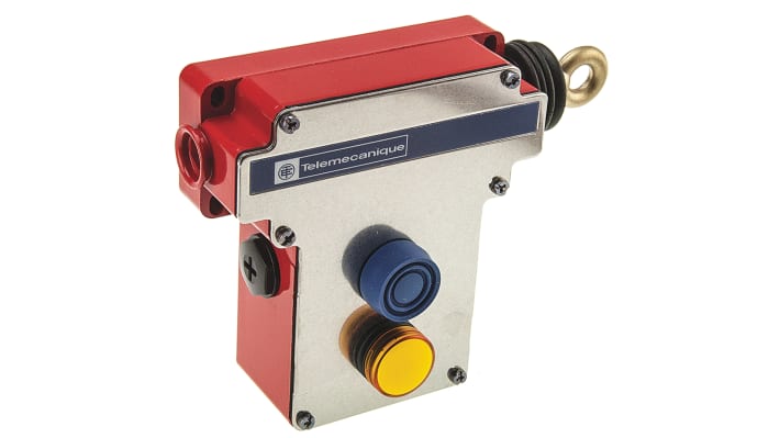 Interruttore a fune Telemecanique Sensors XY2CE1A296, 2NA 2NC, cavo 50m, montaggio destro, IP65, dimensioni 142x229x105mm.