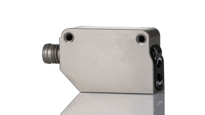 Sensore fotoelettrico Omron E3ZM-B86T a retroriflessione, rilevamento 100-500 mm, custodia in acciaio inox, montaggio a flangia.