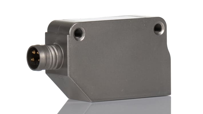 Sensore fotoelettrico Omron E3ZM-B86T a retroriflessione, rilevamento 100-500 mm, custodia in acciaio inox, montaggio a flangia.