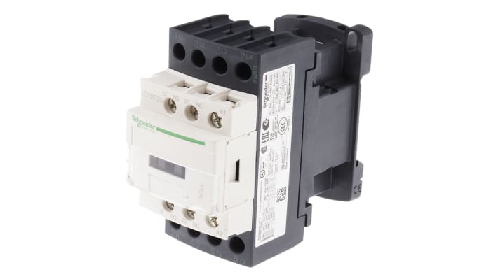 Contattore Schneider Electric LC1DT20C7, 4 poli, 20 A, bobina 36 V c.a., montaggio a pannello, dimensioni 45x85x92 mm, grado di protezione IP20.