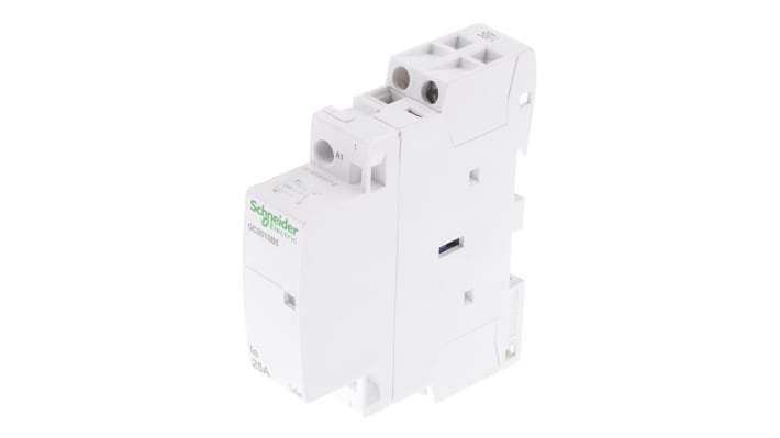 Contattore monofase Schneider Electric GC2510B5, 25 A, 24 V c.a., montaggio a pannello o su guida DIN, dimensioni 17.5 x 81 x 65 mm.