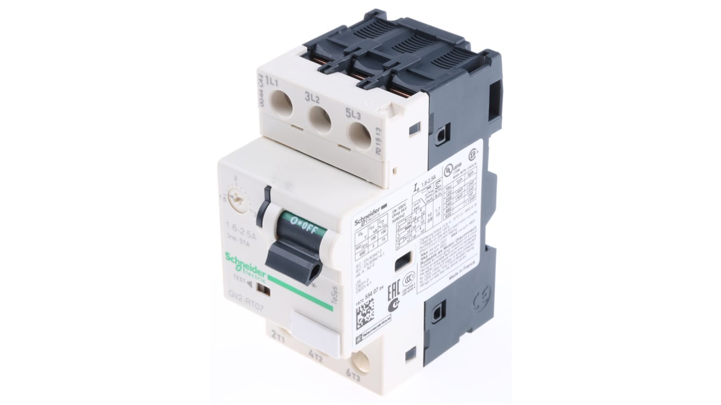 Interruttore automatico del motore Schneider Electric GV2RT07 - 2,5 A TeSys, protezione per motori con picchi di corrente elevati.