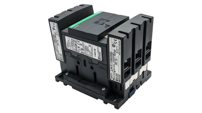 Contattore Schneider Electric LC1D115U7, 3 poli, 115 A, 230 V ca, montaggio a pannello o su guida DIN, dimensioni 120x158x136 mm.