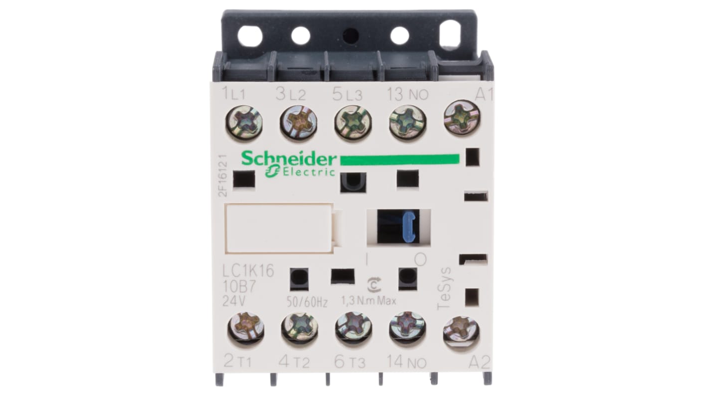 Contattore Schneider Electric LC1K1610B7, 3 poli, 16 A, bobina 24 V c.a. per carichi ad alta corrente. Affidabile e di qualità per applicazioni industriali.