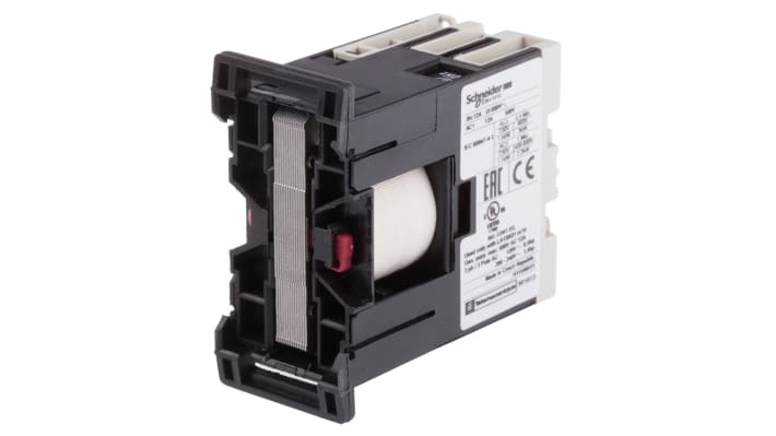 Contattore Schneider Electric LC1SK0600B7, 2 poli, 2 NA, 6 A, bobina 24 V c.a., montaggio su guida DIN, dimensioni 27x56x55.5 mm.