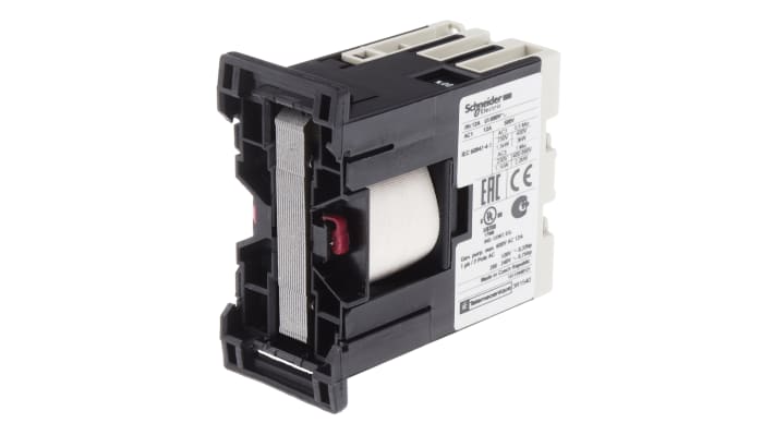 Contattore Schneider Electric LP1SK0600ED, 2 poli, 12 A, bobina 48 V c.c., montaggio su guida DIN, dimensioni 27 mm x 56 mm x 55.5 mm.